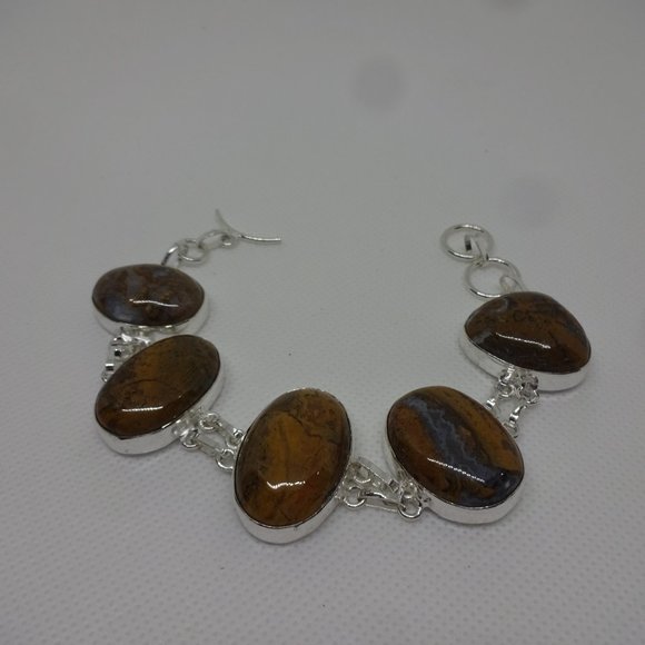 Natural "BUMBLE BEE JASPER" Handmade Sterling Bracelet #162 - Picture 2 of 3